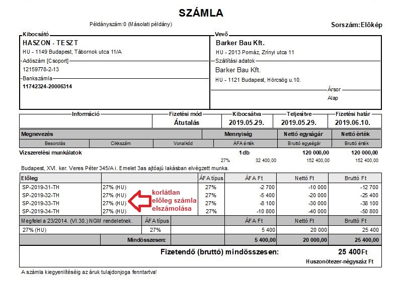 Előleg számlák
