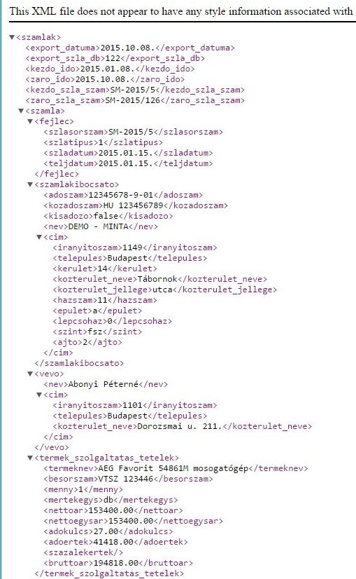 NAV számla xml fájl